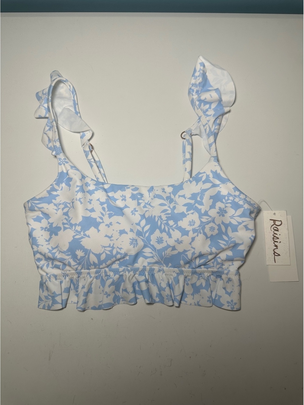 Raisins Lily Bikini Blue and White Floral Crop Bikini Top Size Small